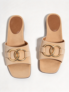 Sandalias Planas Beige, Punta Abierta, Estilo Slip-On, Color Sólido, Moda de Verano, Sandalias Casuales de Playa para Mujer - Product Image 5