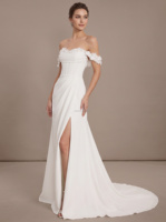 Gaun Pengantin untuk Pengantin Wanita Ukuran Besar Tanpa Punggung Model Ball Gown Berbahan Lace Custom Off Shoulder Warna Ivory Satin Dengan Train