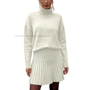 Women's 2 Piece <b>Knit</b> <b>Set</b> - Turtleneck Sweater & Pleated Mini Skirt Womens Clothes Womens <b>Sets</b> Fashion - Product Image 4