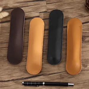 Wholesale Luxury Tan Leather School Business Office Pencil Pen Storage Case Holder