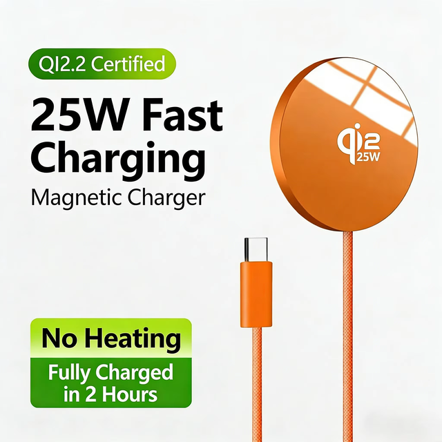 25W Magnetic Wireless Fast Charger OTP 5V/3A Support Ultra Thin Portable Braided Charging Cable .2 Wireless Charger for Phone