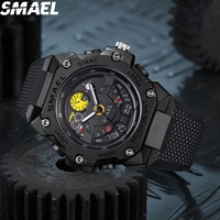 Montre numérique de sport de luxe pour homme SMAEL 8092, affichage LED, chronographe, chronomètre, alarme, résistante à l'eau 50 m, plastique