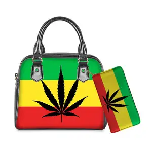 green yellow red flag with maple leaf print handbag Jamaica handbag/wallet for women high quality pu leather purses ladies bags