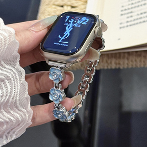 สายนาฬิกาสแตนเลสลายดอกกุหลาบสำหรับ Apple iWatch ultra 49 46 45 42 40มม. สายรัดข้อมือโลหะ S11สร้อยข้อมือหัวเข็มขัด - Product Image 6