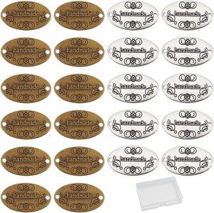 Étiquettes en métal faites à la main, en alliage, style antique, bronze, argent, ovales, pour tricot, couture, pendentifs, breloques, pour le bricolage - Product Image 1