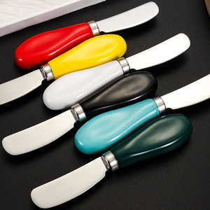 Ceramic Handle 304 Stainless Steel Butter Knife Multi-Purpose Bread <b>Jam</b> Cheese Spreader Solid Color Kitchen Knife - Product Image 1