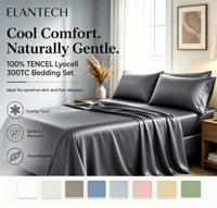 Parure de draps ajustés de luxe 100 % Tencel, rafraîchissante, écologique, toutes saisons, unie, 300 fils, garnie de soie, taille King, 4 pièces