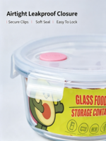 950ml Borosilicaat glazen voedselcontainer met luchtdichte deksel, ronde voorraaddoos voor maaltijdvoorbereiding, keuken, koelkast en lunch