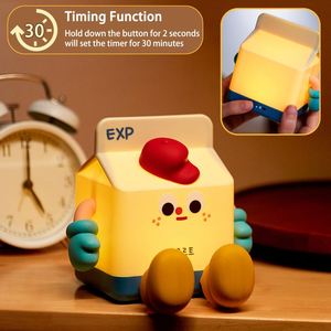 Cute Milk Carton Silicone Touch Control Modern Bedside Lamp LED Warm Night <b>Light</b> Portable Rechargeable for Bedroom Home Decor - Product Image 5