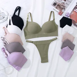 Ropa interior ultrafina sin costuras para mujer, correa de hombro ajustable, conjunto de sujetador con borde de acero antideslizante, venta directa de fábrica