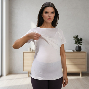 Top de algodón para mujeres embarazadas transpirable y liso teñido para uso diario hasta la rodilla para la temporada de verano - Product Image 4
