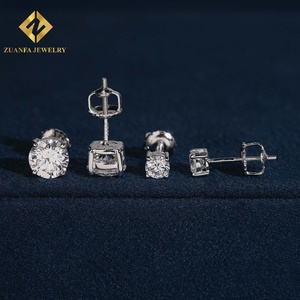 Pendientes Minimalistas con Diamantes Cultivados en Laboratorio, Corte Brillante Redondo, Certificados por NGTC, Plata de Ley 925, Cierre de Rosca, para Mujer - Product Image 2