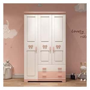 High Quality Eco-friendly Cute Pink White Particleboard Solid Wood Wardrobe with Cute Animal Decoration - Product Image 4
