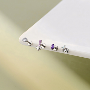 Toposh Piercing Labret in Titanio ASTM F136 con Grappolo di Zirconi CZ, Orecchino a Lobo Piatto con Filettatura Interna per <span class=keywords><strong>Trago</strong></span>, Helix, Conch - Gioielli per Piercing Corporeo - Product Image 2