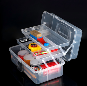 Organizador Portátil de Arte y Manualidades, <span class=keywords><strong>Caja</strong></span> de Almacenamiento Transparente de Tres Niveles con Asa, Organizador Plegable de Plástico para Herramientas de Costura - Product Image 2