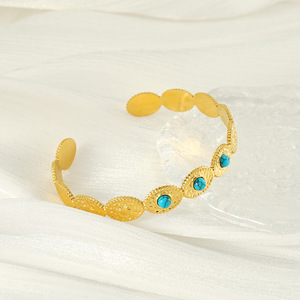 Zogxin Turquoise Inlaid Cuff Bracelet 18K Gold Plated Geometric Design For Women - Product Image 2