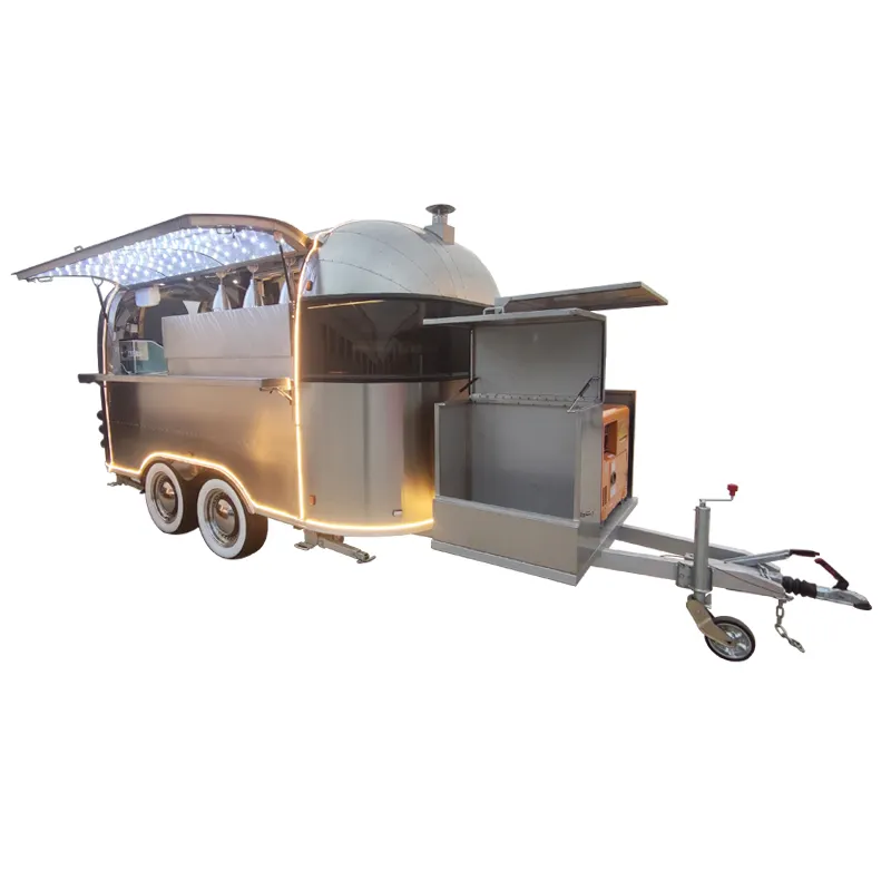 Airstream मोबाइल टूरिस्ट रसोई पिज्जा ट्रेलर विभिन्न खाना पकाने के साथ उपकरणों सलाद प्रशीतन churro कॉफी खाद्य गाड़ी