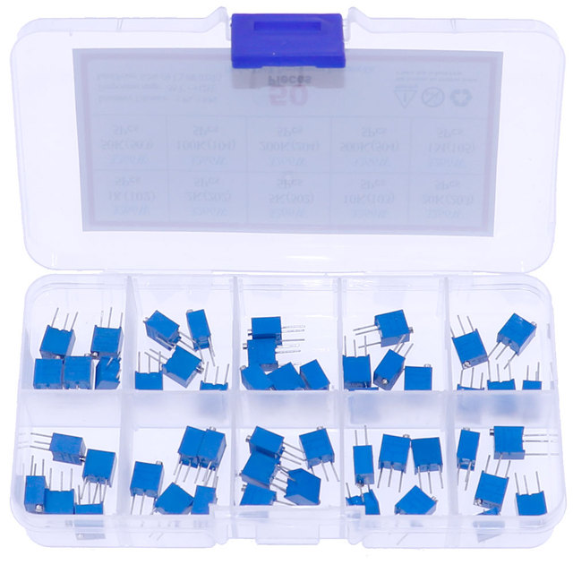 3266W Precision Multi-Turn Adjustable Resistor Potentiometer Kit 1K2K5K10K20K50K100K200K500K1M for ICs
