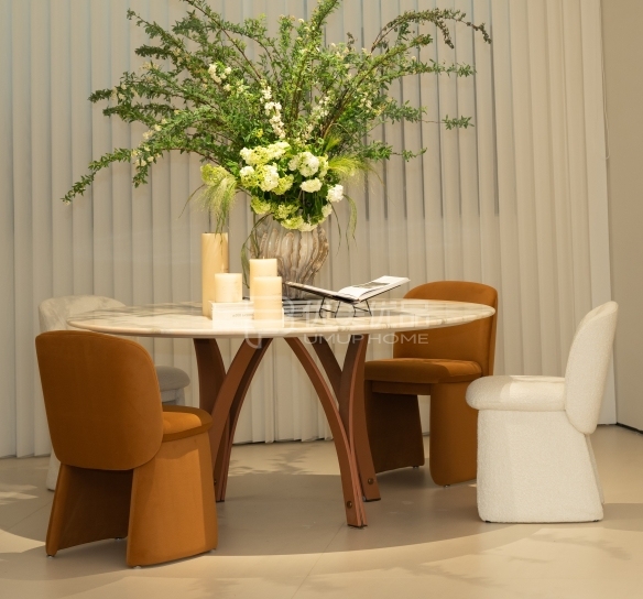 Unique Designer Marble Top Circular Dining Table Original Brand Minimalist 4-Leg Wood Pedestal Dining Table Set