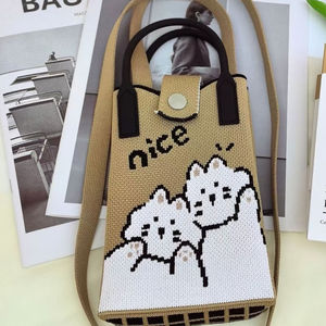 Bolso Mini Tote <span class=keywords><strong>de</strong></span> Punto con Diseño <span class=keywords><strong>de</strong></span> Gato <span class=keywords><strong>de</strong></span> Dibujos Animados y Patrón 'Nice', Bolso <span class=keywords><strong>de</strong></span> Mano con Asa <span class=keywords><strong>de</strong></span> Doble Color, Bolso <span class=keywords><strong>de</strong></span> Hombro Portátil para Teléfono OEM - Product Image 2