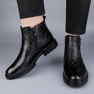 Bottines en cuir véritable pour homme, automne/hiver, design élégant noir avec doublure en fourrure, fermeture éclair et semelle intérieure EVA, bout pointu - Product Image 5