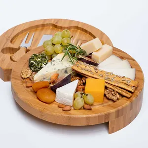 Planche à fromage ronde avec couteaux, en acier inoxydable, petits plateaux personnalisés, 4 couteaux, planche de service, bon marché