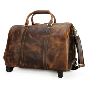 Approvisionnement d'usine personnaliser sac en cuir véritable sac à roulettes de voyage en cuir véritable sac à bagages en cuir à l'huile pleine fleur pour le voyage - Product Image 1