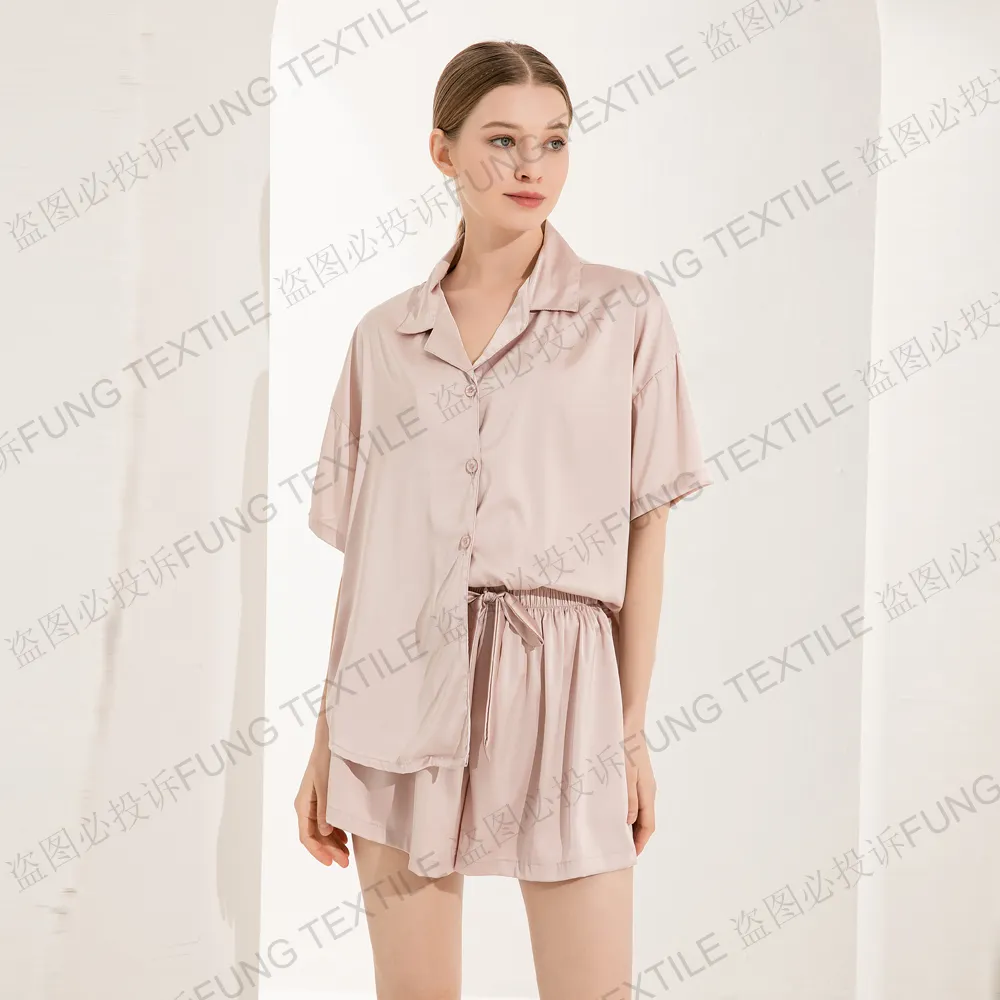 FUNG 6035, ropa de dormir para mujer, Conjunto de pijama de satén de seda para mujer, ropa de dormir de dos piezas, conjuntos con botones