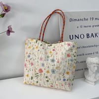 Tas Makan Siang Kecil Motif Bunga Bordir Model Ember Tas Tangan Minimalis Tas Kanvas Kerja