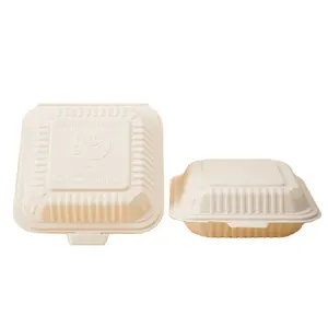 Eco usa e getta microonde Clamshell Take Out Food Box 9 "x 9" 1 scomparto incernierato per andare contenitori da asporto di amido di mais