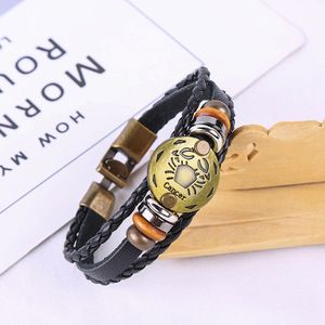 Bracelet en gros avec les 12 signes du zodiaque pour hommes, style vintage japonais, astrologie en plein air, bracelet tissé à la main - Product Image 3