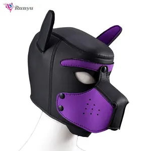 Peralatan Bondage anak anjing Hood Neoprene silikon kulit kepala penuh permainan peran kit perbudakan mainan seks untuk pria juguetes seksual