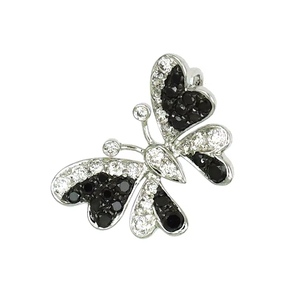 จี้รูปผีเสื้อคู่ ดีไซน์โดดเด่นและมีสไตล์ ทำจากทองคำขาว 18K ประดับเพชรดำและเพชรขาว ดีไซน์ทันสมัย โรแมนติก - Product Image 1