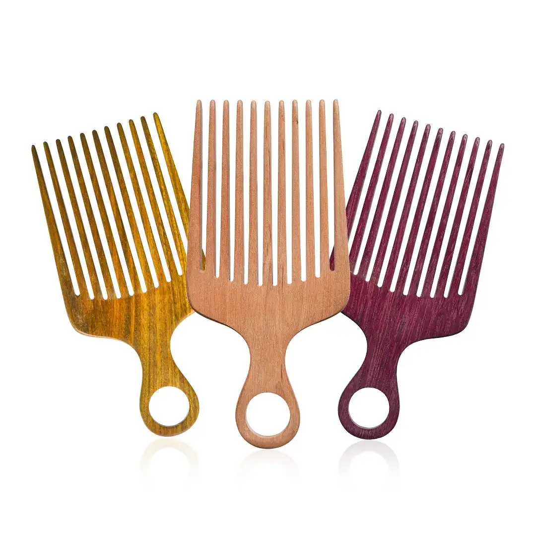 New Style Sandalwood Eco-friendly Wide Tooth Detangling Comb for Curly Custom Hair Brush Beard Afro Pick Comb