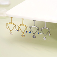 Piercing de corps en titane ASTM F136 G23 sans filetage, avec breloque pendante en forme de fleur, coquillage et zircon cubique serti, bijou de mode