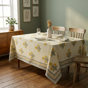 Floral Printed Cotton Customizable <b>Tablecloth</b> Traditional Style <b>Washable</b> Home Use Prabhava Durable 50D/24F Made in Rajasthan - Product Image 3