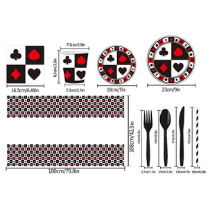 Articles de fête sur le thème du poker, ensemble de vaisselle jetable, assiettes, gobelets, serviettes en papier pour soirée casino - Product Image 2