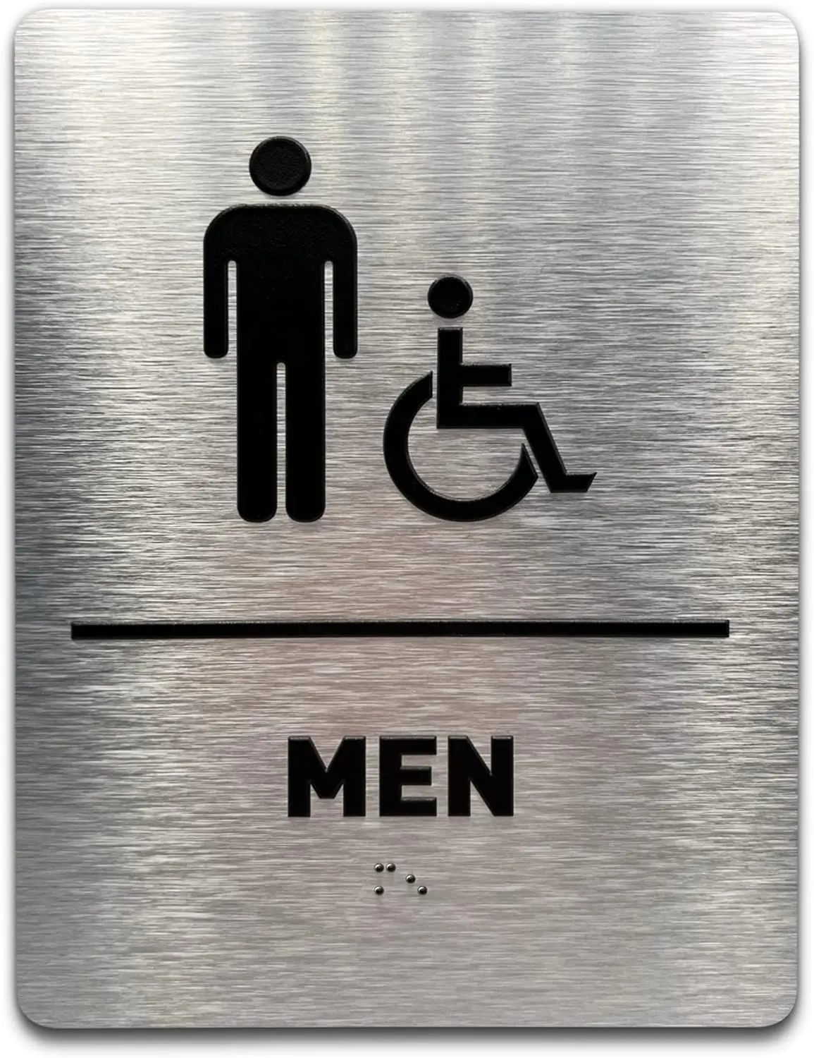 Placa de banheiro para cadeira de rodas masculina ADA Compliant, acessível para cadeiras de rodas, ícones elevados e Braille grau 2 - Inclui tiras adesivas