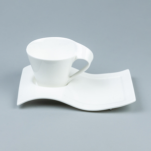 Ensemble de tasses <span class=keywords><strong>et</strong></span> de soucoupes en céramique de forme ondulée moderne avec <span class=keywords><strong>assiette</strong></span> à dessert, 8 oz, porcelaine blanche, tasses à café <span class=keywords><strong>et</strong></span> à thé - Product Image 2