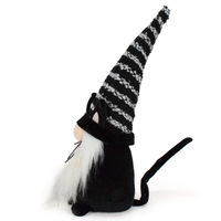 Poupée goblin chat noir rayé d'Halloween, poupée sans visage, ornement gnome, décoration elfe animal chaton