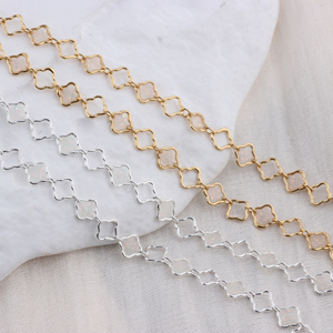 Cadena de Eslabones de Trébol Hueca/Esmaltada 1+1, Creativa, Chapada en Oro de 14K/Plata 925, <span class=keywords><strong>Accesorios</strong></span> <span class=keywords><strong>para</strong></span> Hacer Collares y Pulseras Permanentes - Product Image 4