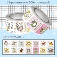 Rouleau d'autocollants Kawaii Chat et Gâteau, 500 pièces, Autocollants Vintage Japonais pour Agendas, Journaux et Bouteilles d'Eau, Vente en Gros
