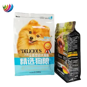 Resealable Aluminum Foil Pouch 5kg 10kg Customized Eight Side Seal Stand Up Flat Bottom Dog Pet Food Packaging Bag with zipper
