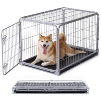 Cage pour chien simple et pratique, gris argenté, anti-choc, coins arrondis, porte à verrouillage unique, plateau inférieur amovible, pliable