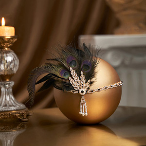 Serre-tête rétro en plumes d'autruche avec strass en alliage pour femmes, <span class=keywords><strong>accessoires</strong></span> de mascarade - Product Image 5