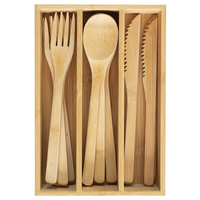 Ensemble de couverts jetables en bambou 100% entièrement naturel 1 fourchette 1 cuillère 1 couteau couverts en bambou couverts jetables biodégradables pour la fête