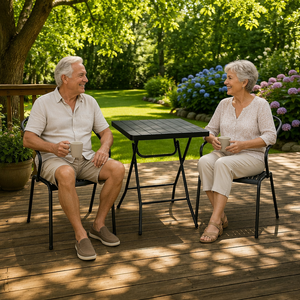 Autres meubles d'extérieur - Table pliante carrée avec 2 fauteuils en métal - Ensemble de jardin pliable en métal - Product Image 2