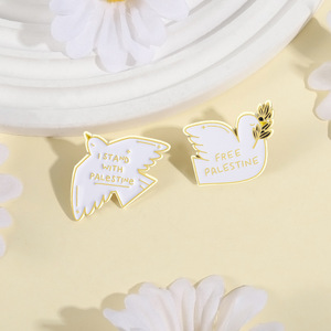 Animal White <strong>Dove</strong> Shaped Brooch Peach <strong>Dove</strong> with Olive Leaf Metal <strong>Pins</strong> Set Custom Soft Enamel <strong>Pin</strong> - Product Image 5