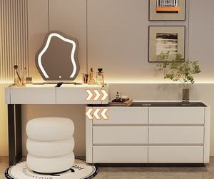 <span class=keywords><strong>Table</strong></span> de toilette à la mode, luxe, noire, intelligente, avec miroir LED, grand rangement, meubles de chambre à coucher, vente en gros - Product Image 3