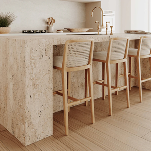 Tweed and Rattan Commercial Modern Counter <b>Stool</b> with Solid Rubberwood Frame and Woven Rattan Seat for Home Bar & <b>Dining</b> - Product Image 6